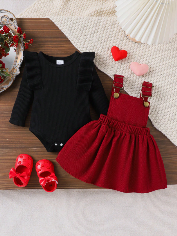 Baby Girl 2-Piece Bodysuit & Corduroy Dress Set – Autumn/Winter