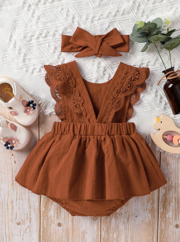 Vintaside Baby Girl Summer Dress – Soft Solid Color Outfit with Delicate Lace Trim