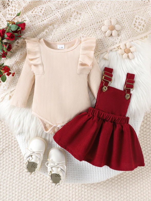 Baby Girl 2-Piece Bodysuit & Corduroy Dress Set – Autumn/Winter