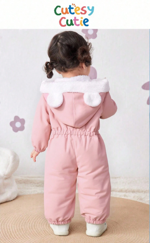 Baby Girl Corduroy Thermal Hooded Jumpsuit