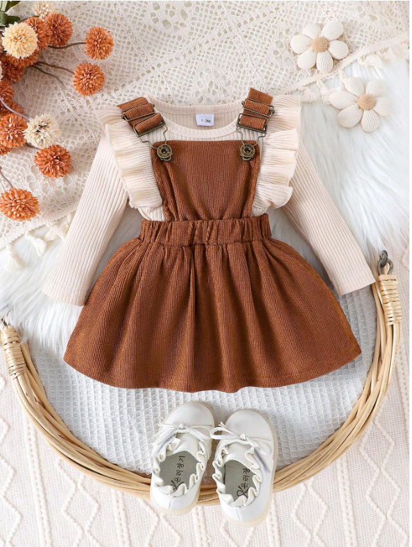 Baby Girl 2-Piece Bodysuit & Corduroy Dress Set – Autumn/Winter