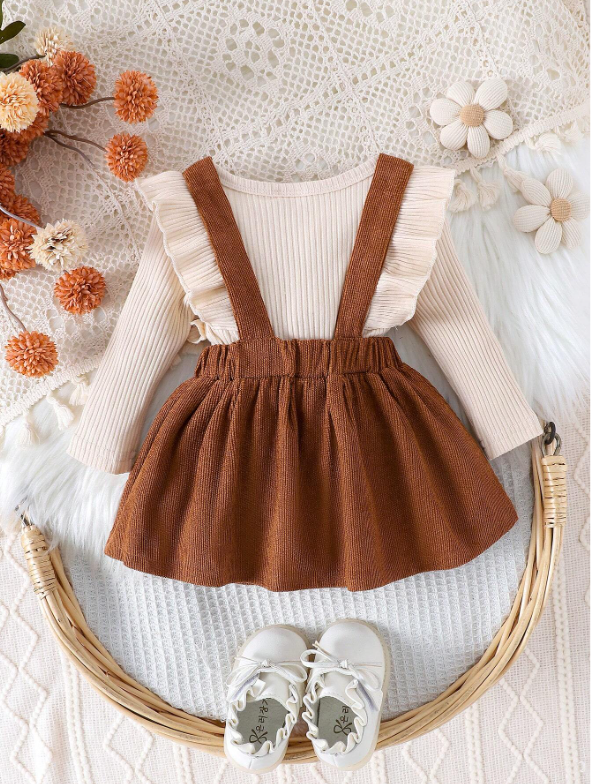 Baby Girl 2-Piece Bodysuit & Corduroy Dress Set – Autumn/Winter