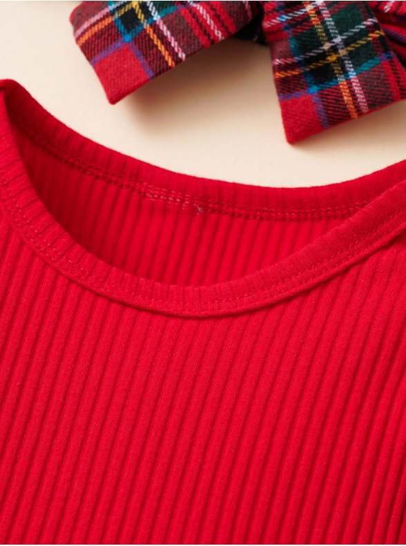 Baby Girl 2-Piece Ribbed Bodysuit & Plaid Overall Dress Set