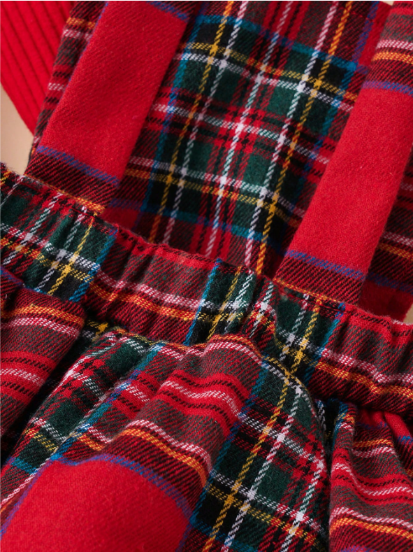 Baby Girl 2-Piece Ribbed Bodysuit & Plaid Overall Dress Set