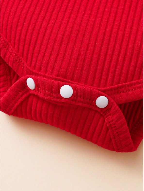 Baby Girl 2-Piece Ribbed Bodysuit & Plaid Overall Dress Set