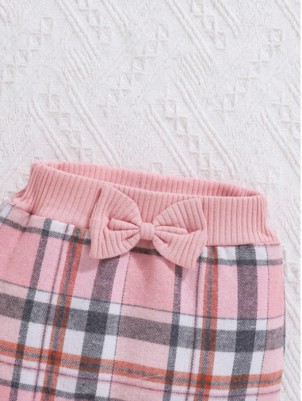 Baby Girl 2-Piece Pink Bodysuit, Plaid Pants & Hat Set – Autumn/Winter