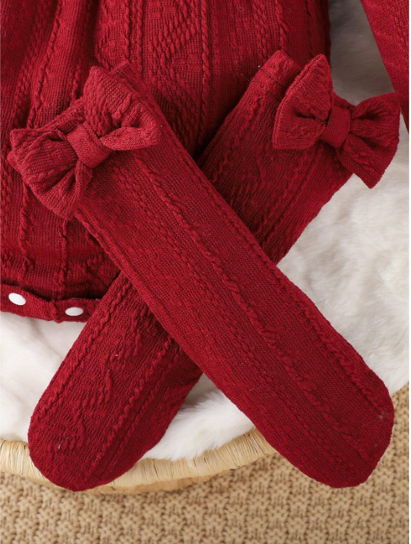 Baby Girl Burgundy Lace-Trim Bodysuit & Socks Set – Fall/Winter