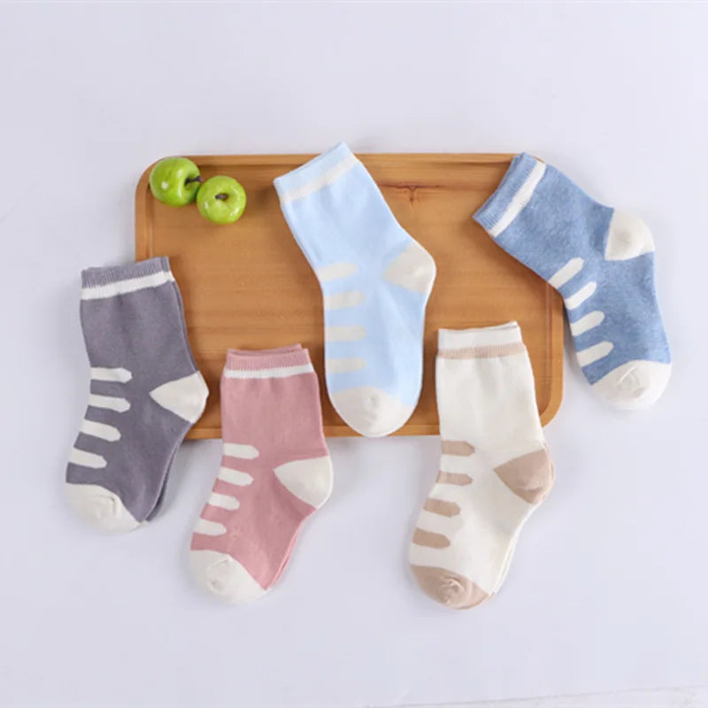 5 Pairs/Lot Kids Soft Cotton Socks Boy Girl Baby Infant Fashion Stripe Warm For Autumn Winter 0-6 Years Children Cartoon Sock