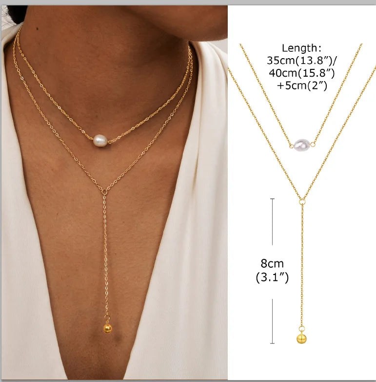 Stainless Steel Lariat Necklace Gold Plated, Dainty Long Necklace Laryered Necklaces For Women Girls, Y Shape Drop Pendant