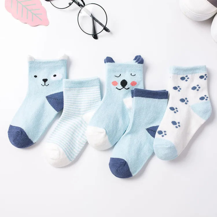 5 Pairs/Lot Kids Soft Cotton Socks Boy Girl Baby Infant Fashion Stripe Warm For Autumn Winter 0-6 Years Children Cartoon Sock