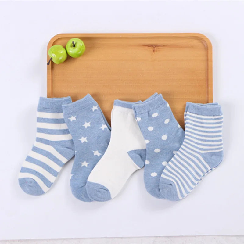 5 Pairs/Lot Kids Soft Cotton Socks Boy Girl Baby Infant Fashion Stripe Warm For Autumn Winter 0-6 Years Children Cartoon Sock