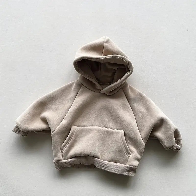 Baby Boys Casual Loose Pocket All-match Hooded Top Girls Simple Thick Pullover Cotton Clothes  Winter Fleece Solid Hoodies