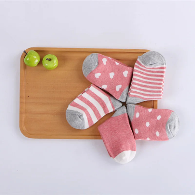 5 Pairs/Lot Kids Soft Cotton Socks Boy Girl Baby Infant Fashion Stripe Warm For Autumn Winter 0-6 Years Children Cartoon Sock