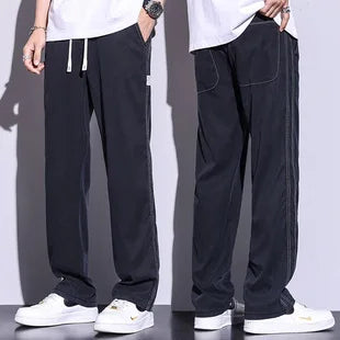 S-5XL 6Style,Men's Loose Jeans Summer Soft Lyocell Thin Fabric Straight Pants Drawstring Elastic Waist Korea Casual Trousers,Y2K