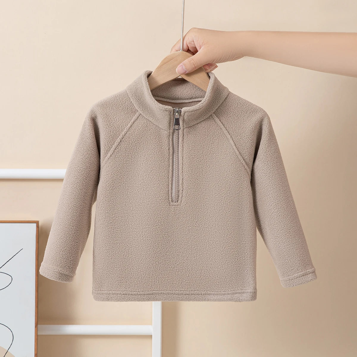 Girls Boys Autumn Winter New Hoodie Warm Leisure Tops Zipper Pullover Solid Color Long Sleeve Stand Collar Design  