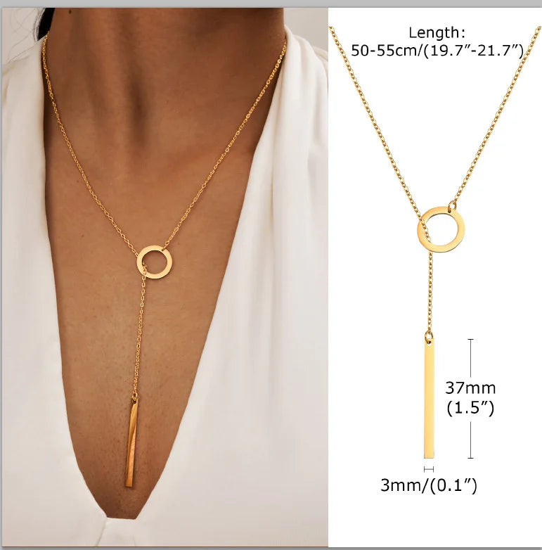 Stainless Steel Lariat Necklace Gold Plated, Dainty Long Necklace Laryered Necklaces For Women Girls, Y Shape Drop Pendant