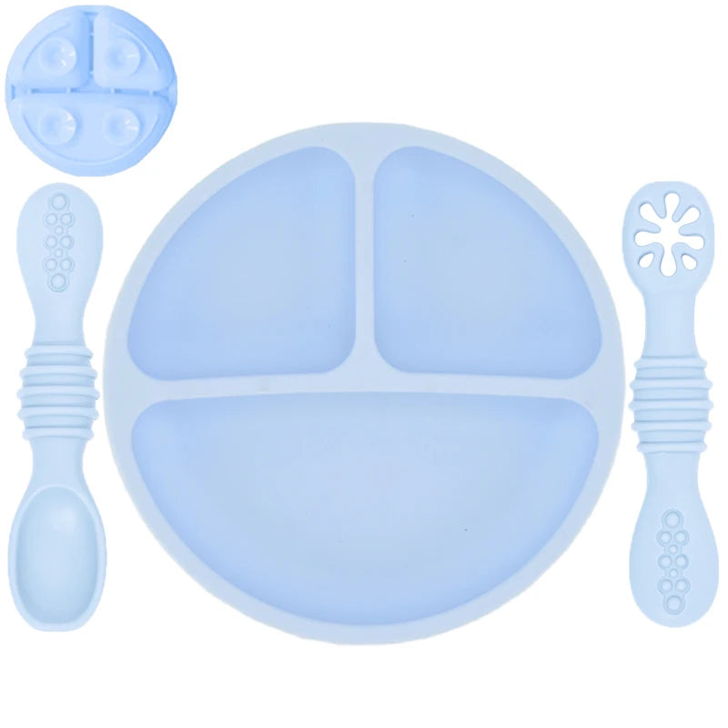 Silicone Baby Sucker Silicone Dining Plate Rice Spoon Set Cute Cartoon Children Dishes Smile Face Baby Tableware Retro Kid Bowl