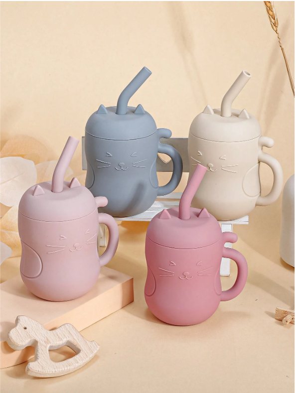 1pc Kids Portable Straw Cup, 150ml/5oz Silicone With Handle, Infant Drinking Water Bottle, Baby's First Training