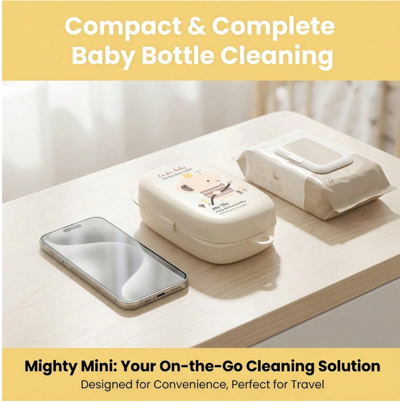 All-in-one compact cleaning set for bottles, straws, and nipples—perfect for travel.
