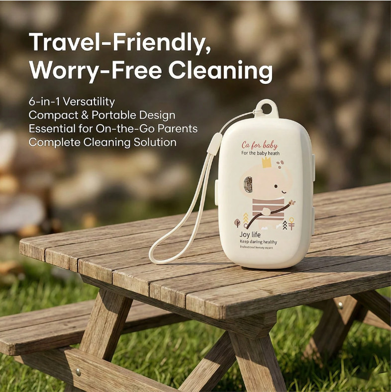 All-in-one compact cleaning set for bottles, straws, and nipples—perfect for travel.