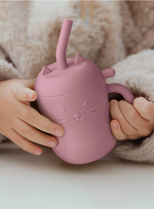1pc Kids Portable Straw Cup, 150ml/5oz Silicone With Handle, Infant Drinking Water Bottle, Baby's First Training
