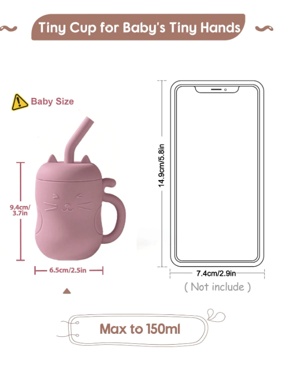 1pc Kids Portable Straw Cup, 150ml/5oz Silicone With Handle, Infant Drinking Water Bottle, Baby's First Training