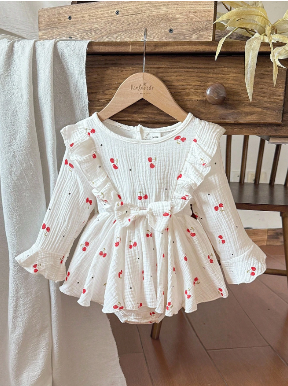 Vintaside Kids Baby Girls' Linen Blend Bodysuit, Long Sleeve & Pants, Comfortable Spring/Autumn