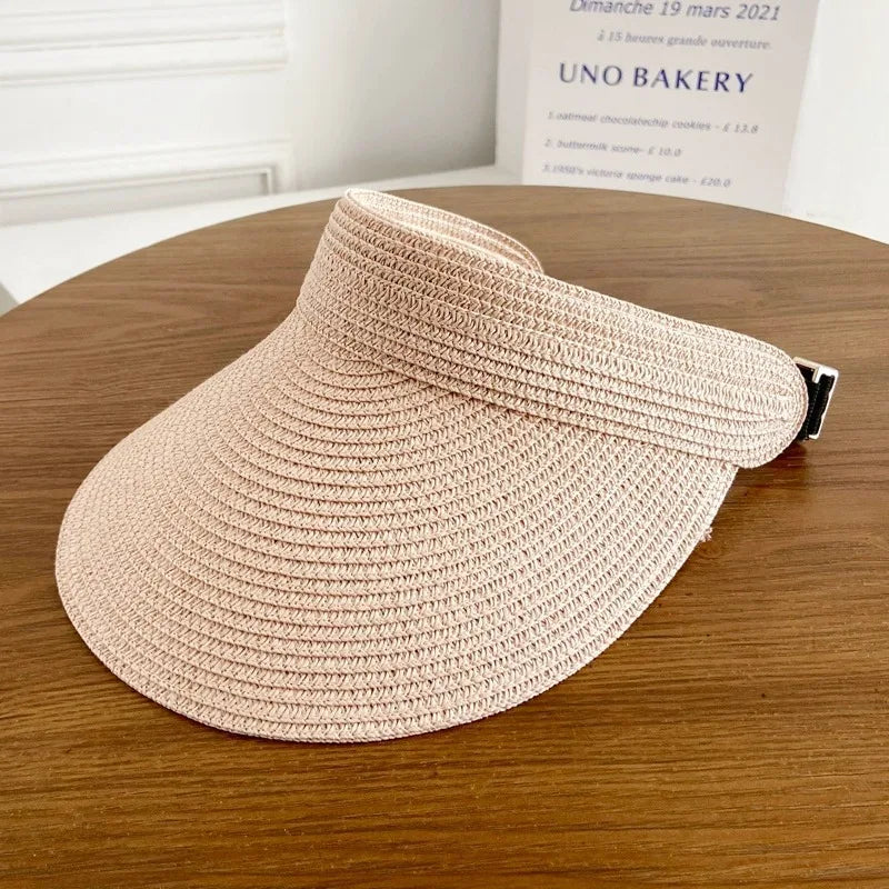 Women Summer Straw Visor Hat Breathable Wide Brim Sun Cap Golf Beach Foldable Duck Tongue Design with Neck Protection Sun Hat