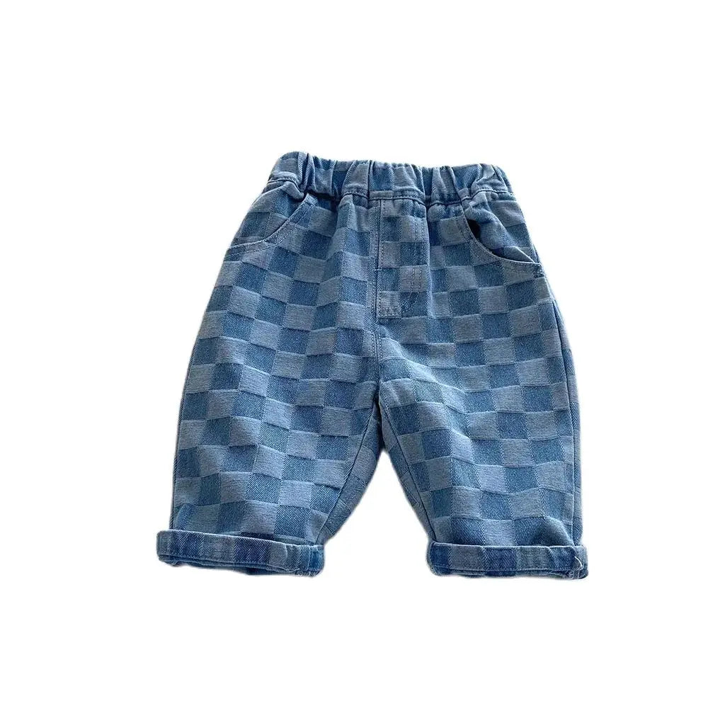 New Autumn Kids Jeans 1-5T Girls Cute Lattice Color Block Trousers Children Thin Style Casual pants