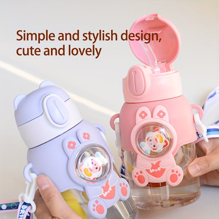 1pc Large Capacity Plastic Water Bottle with Straw Portable Cute Cup with Carrying Strap